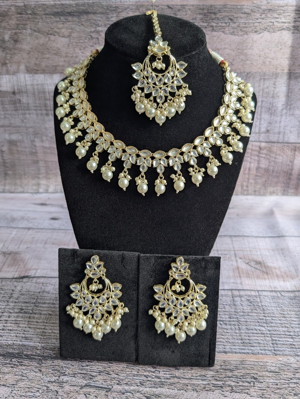 Gold-Tone Pearl Kundan Necklace Set - Women Jewelry